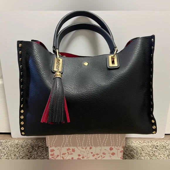 Elegant Black Tote Bag with Tassel EUC - Picture 1 of 9